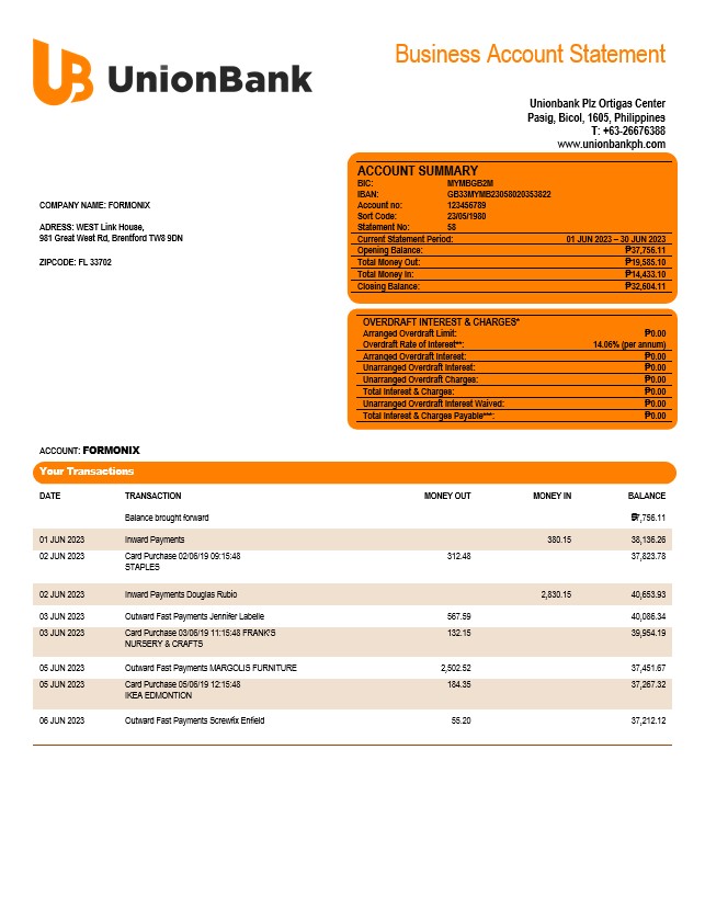  East West Bank firm account statement 